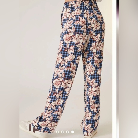 Anthropologie Scotch & Soda pull on Wide-Leg floral blue plaid Pants/ size S - Picture 2 of 12
